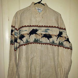 Vintage Men's Roper Border button down shirt with Buffalo/Bison in border